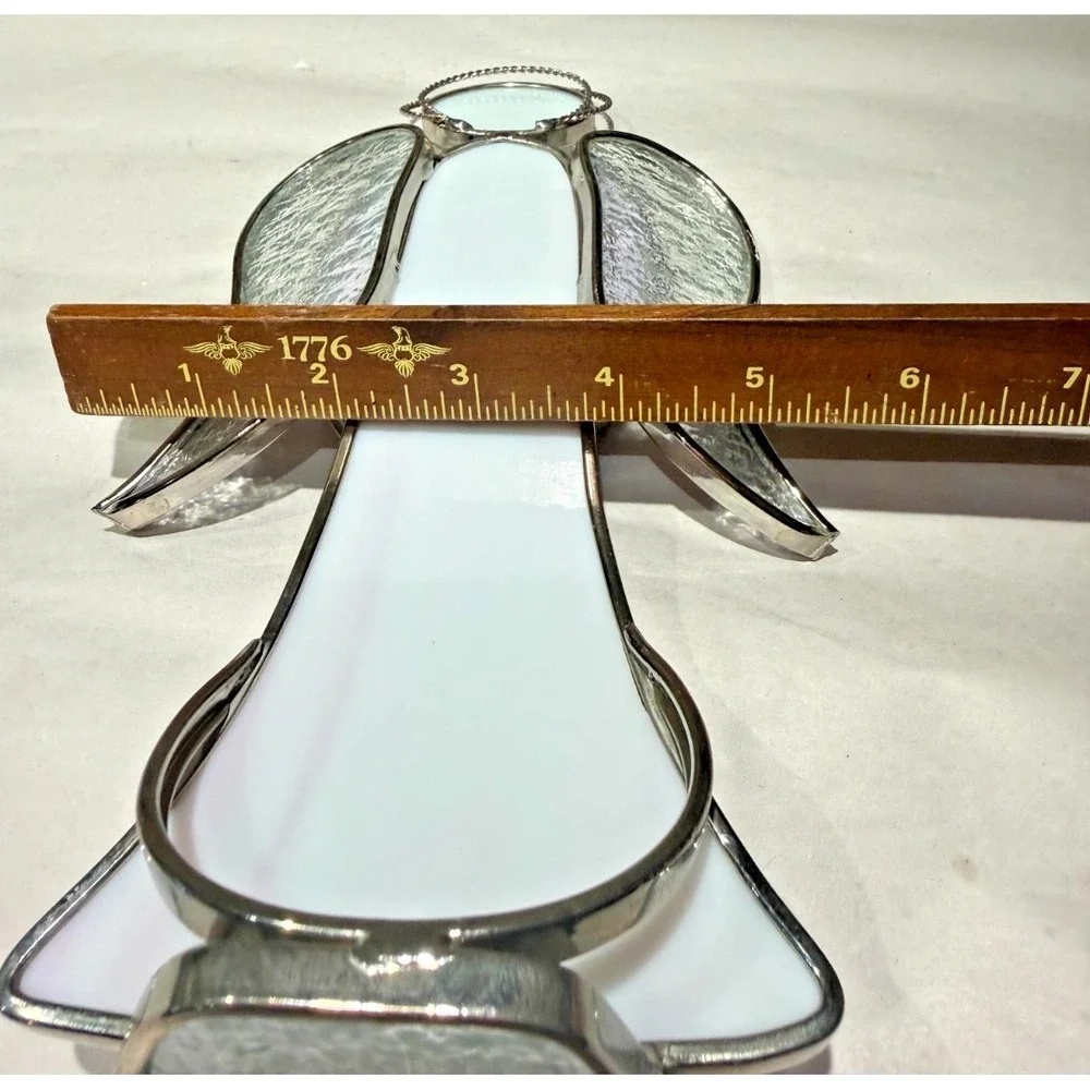 Vintage Stained Glass Angel Candle Holder White Pink Wings Handmade 10